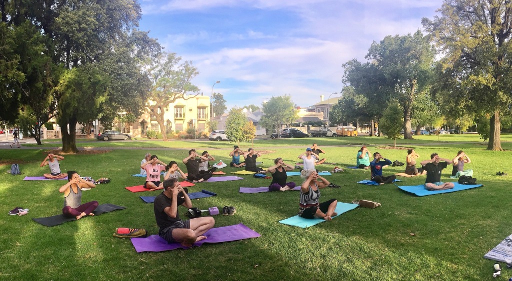 Yoga class at Wellington Square, North Adelaide.